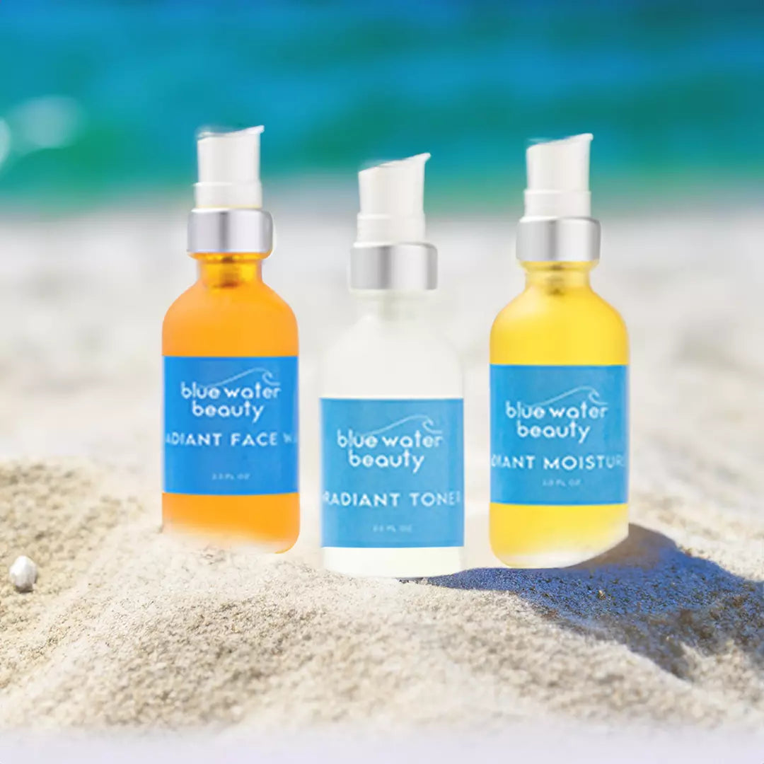 Three Bottles of Blue Water Beauty Sample Kit in Sand